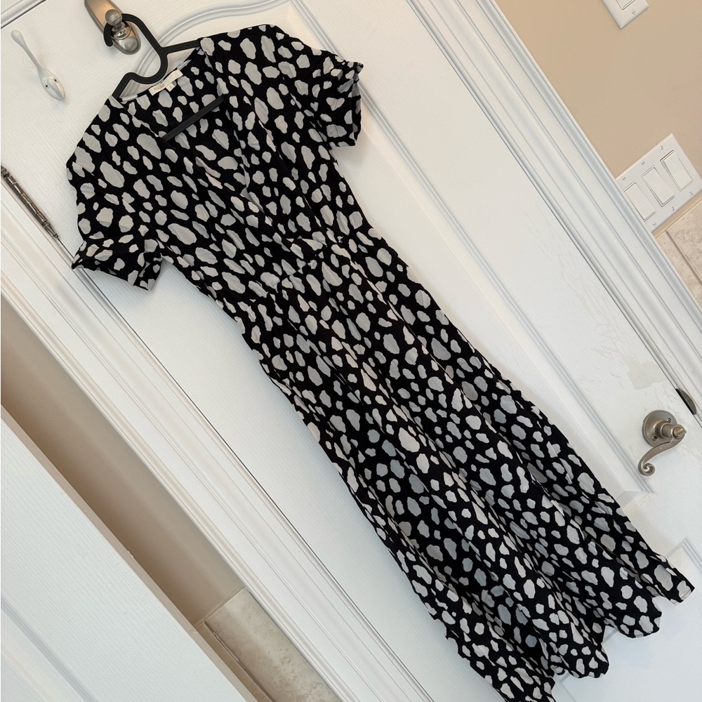 Maje Black and White Ruffled Tiered Midi Dress